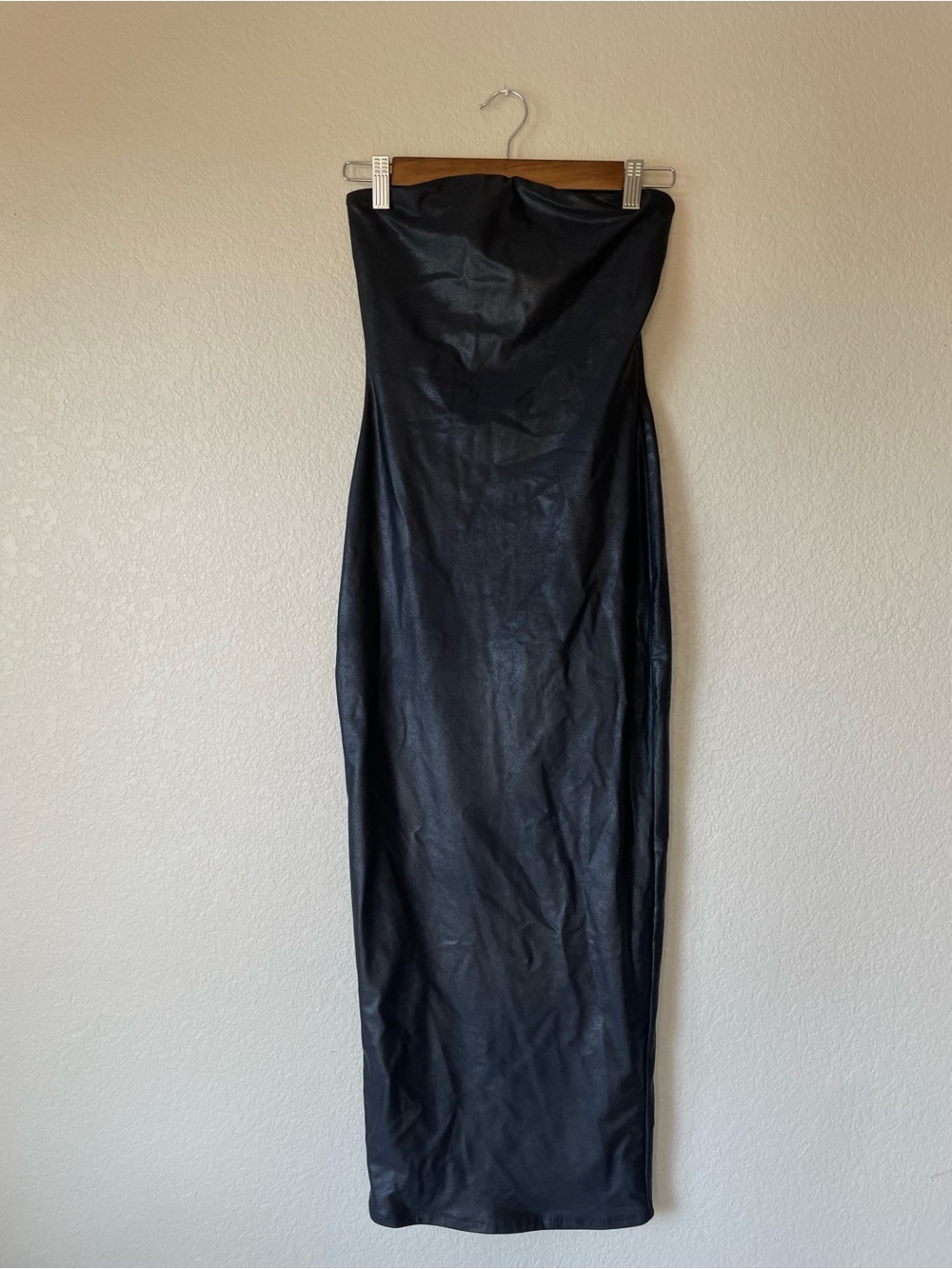 Naked Wardrobe Naked Tube Midi Dress Womens M Black Matte Metallic Strapless